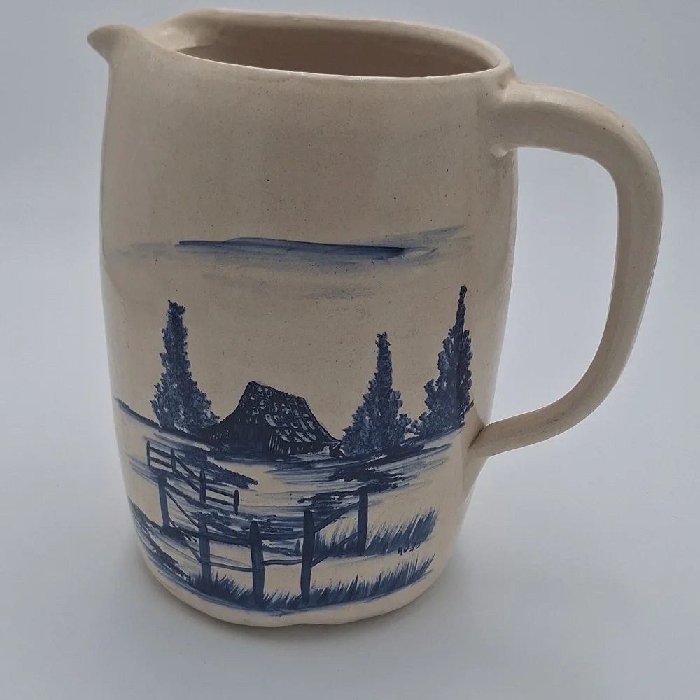 Storie & Son Pottery Vintgage Pitcher Hand Painted Ceramic Pitcher Collectible